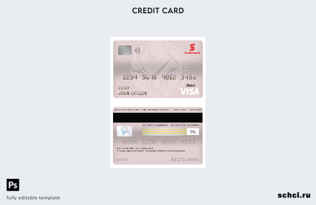 скачать в цифровом формате шаблон дебетовой карты Visa Scotiabank Чили